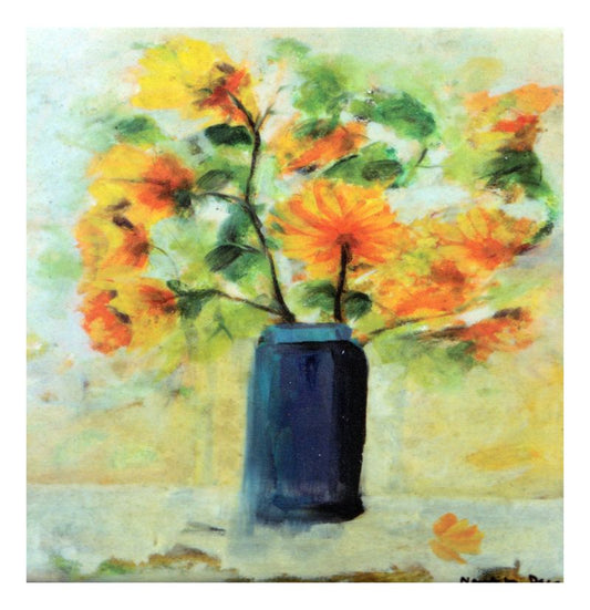 Orange Blooms in Blue Jar Tile